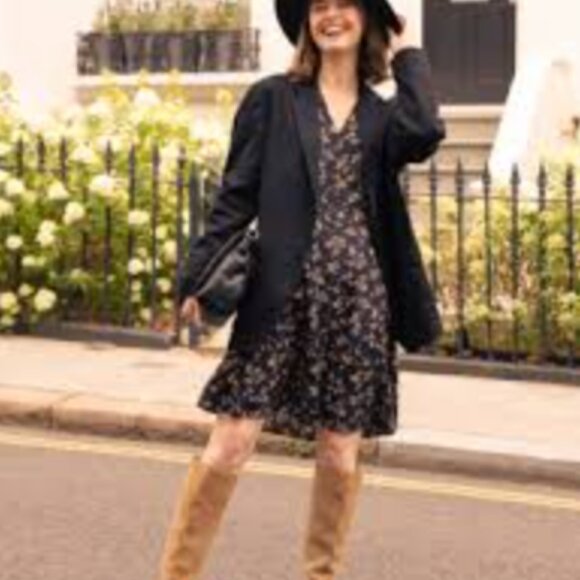 Uniqlo Printed V-Neck Long-Sleeve Flare Mini Dress - Picture 2 of 11